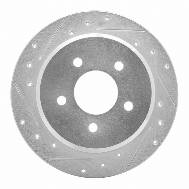 Ford Crown Victoria Brake Rotor (1) - Rear Left - R1 Concepts - Drilled & Slotted - Silver - `96-`02